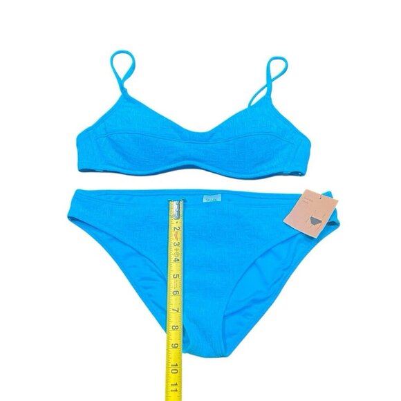 Shade And Shore Bikini Top 36B Cheeky Bottom Large Jacquard Textured Blue NWT - Picture 5 of 13